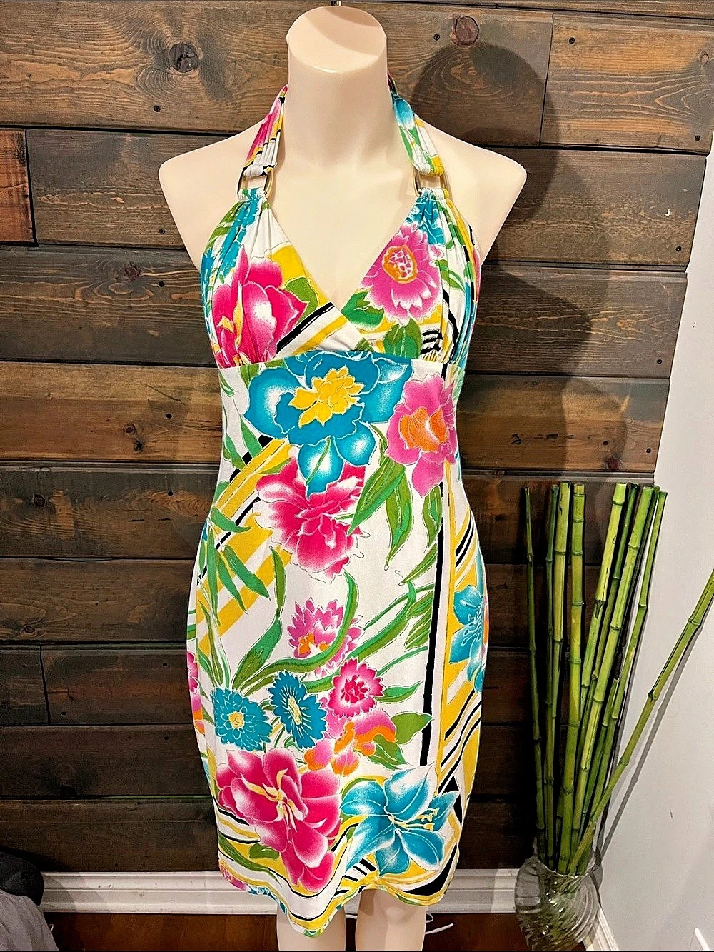 Cache Floral Halter Mini Dress in Multicolor Size 10 Like New